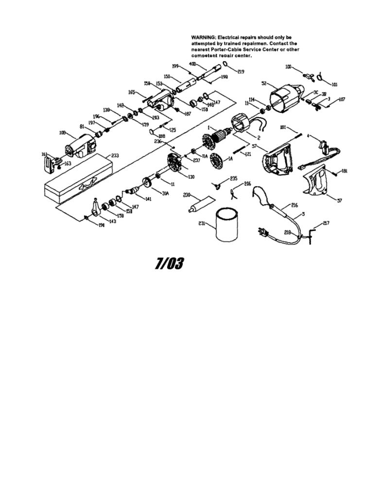 Tiger Saw Diagram and Parts List for 753  Porter Cable Reciprocating Saw